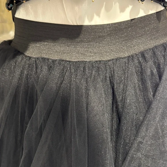 Elegant Black Layered Gown with White Blouse
